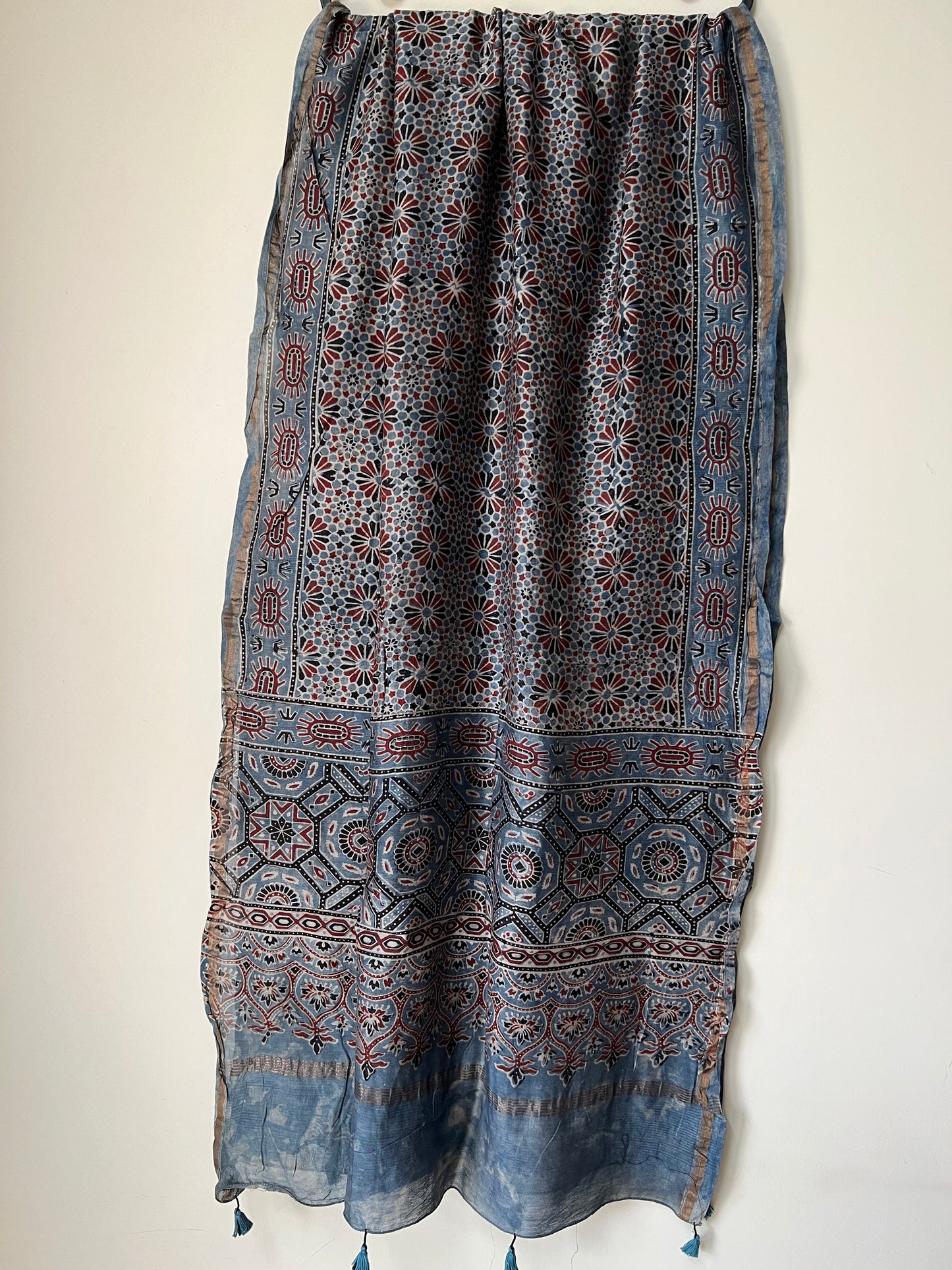 Blue ajrakh chanderi dupatta