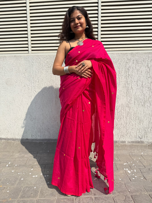 Pink khadi cotton saree