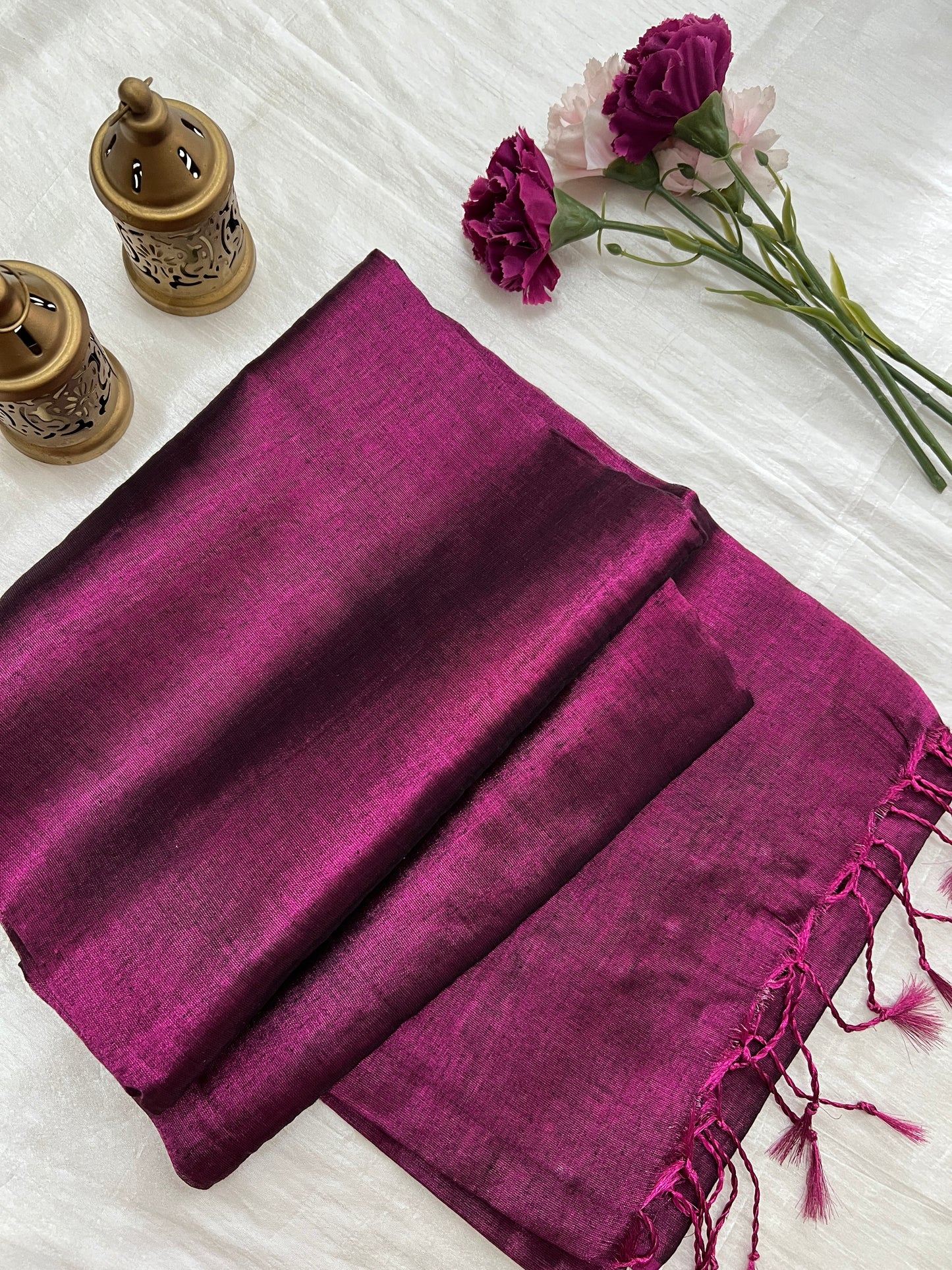 Dark magenta tissue mul cotton saree