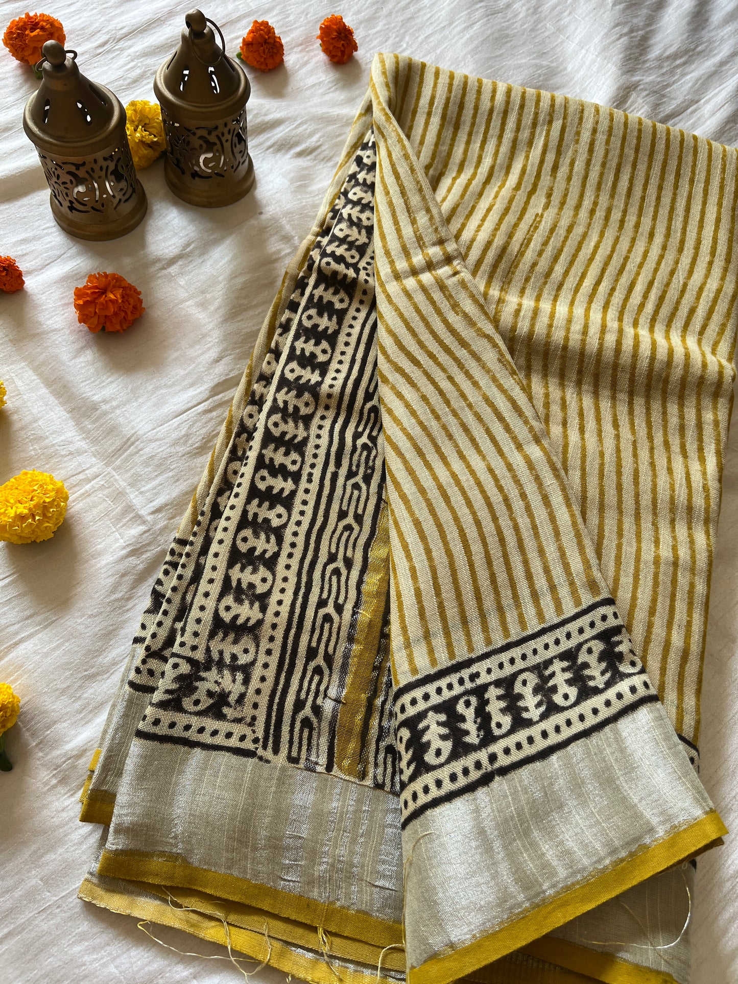 Handblock Linen Cotton Saree