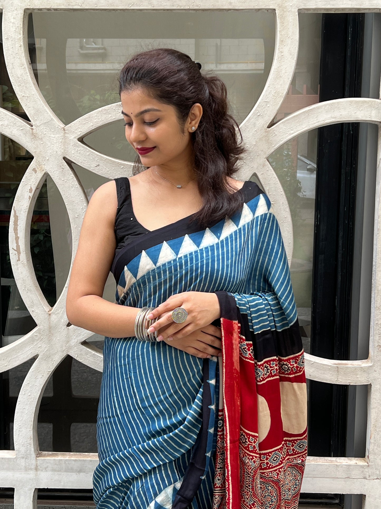 Ajrakh premium modal silk saree