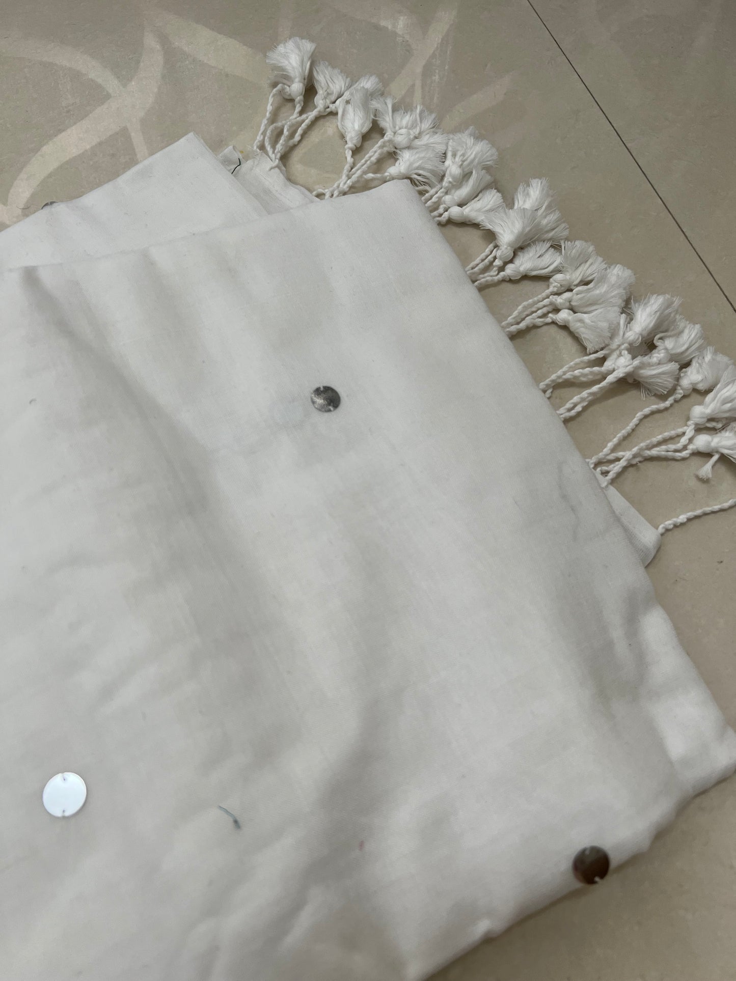 White khadi cotton chumki saree