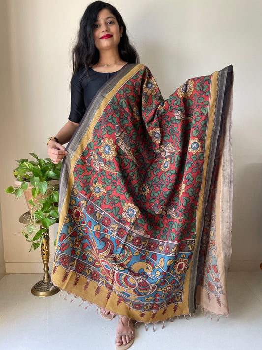 Kalamkari Maheshwari Silk Dupatta