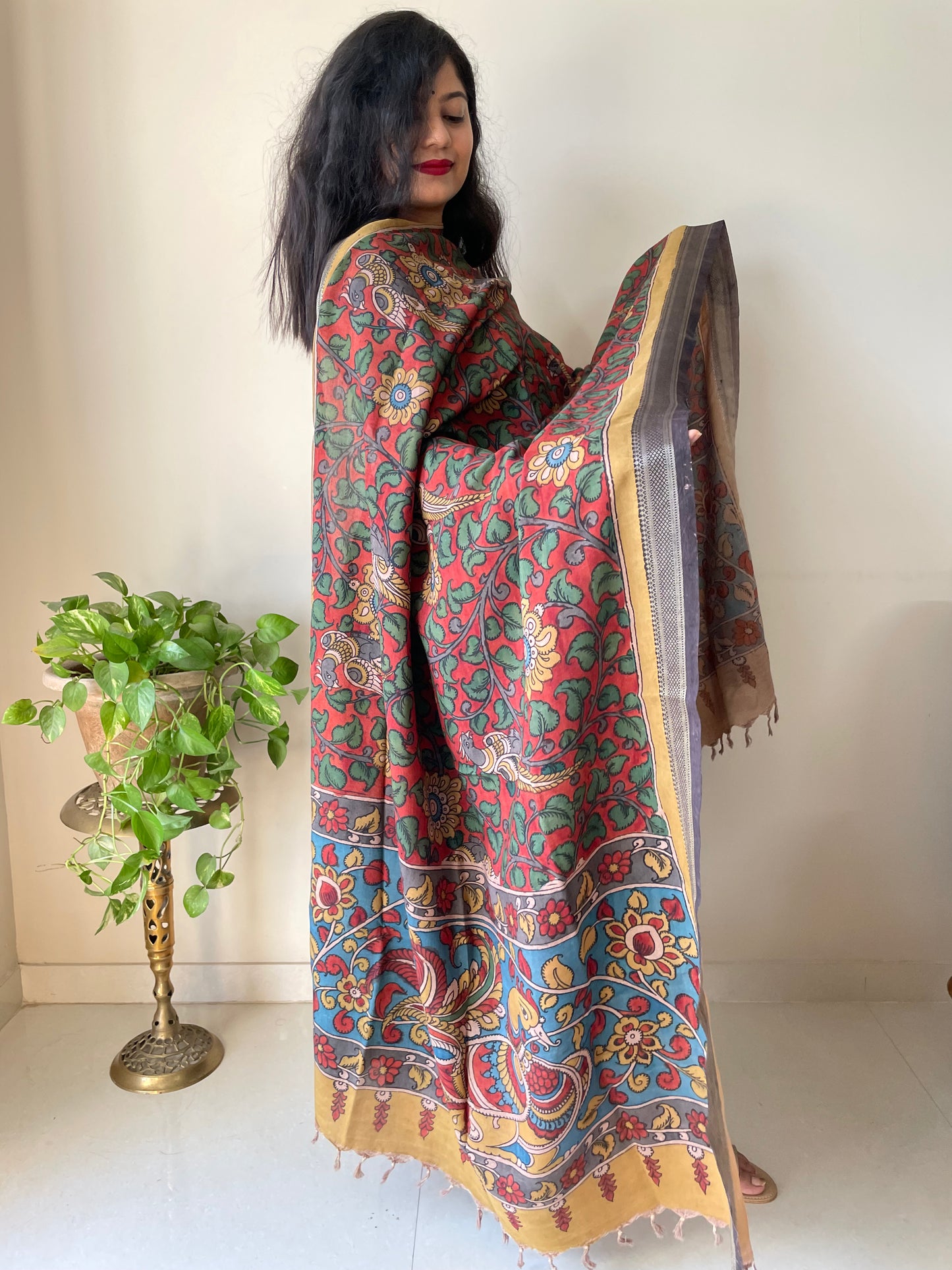 Kalamkari Maheshwari Silk Dupatta