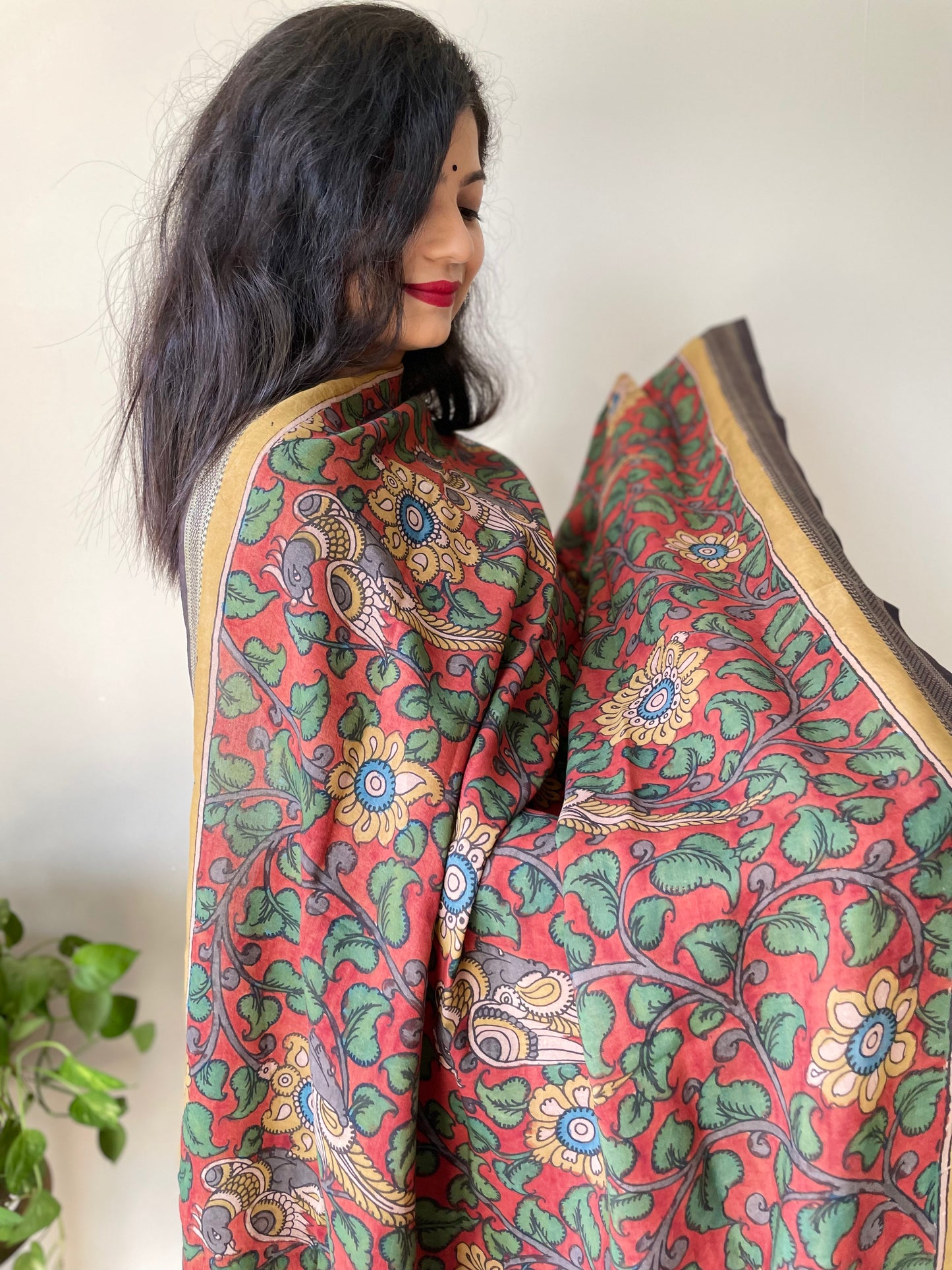Kalamkari Maheshwari Silk Dupatta