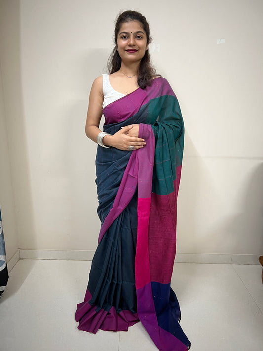 Multi colour khadi cotton saree