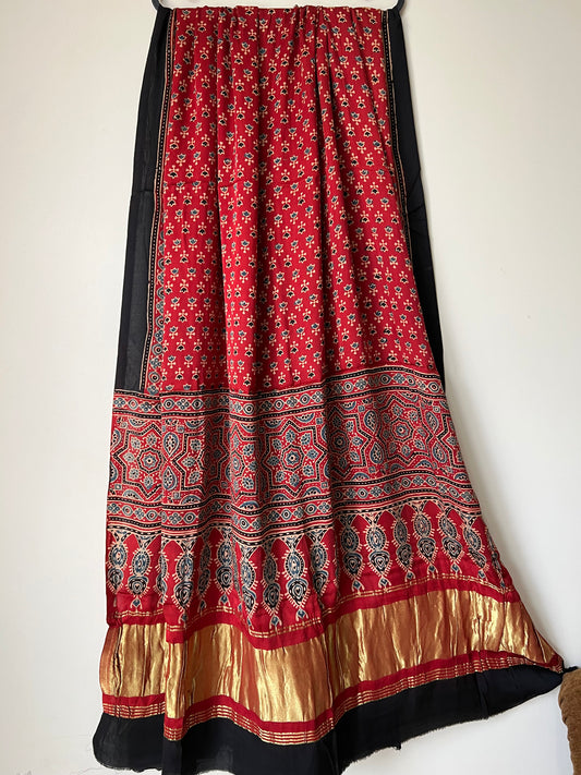 Red ajrakh modal silk dupatta