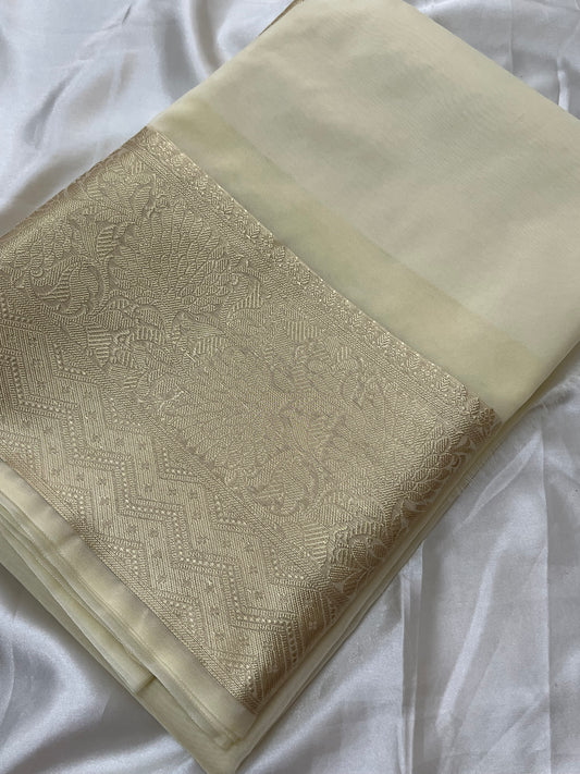 Off white organza banarasi saree