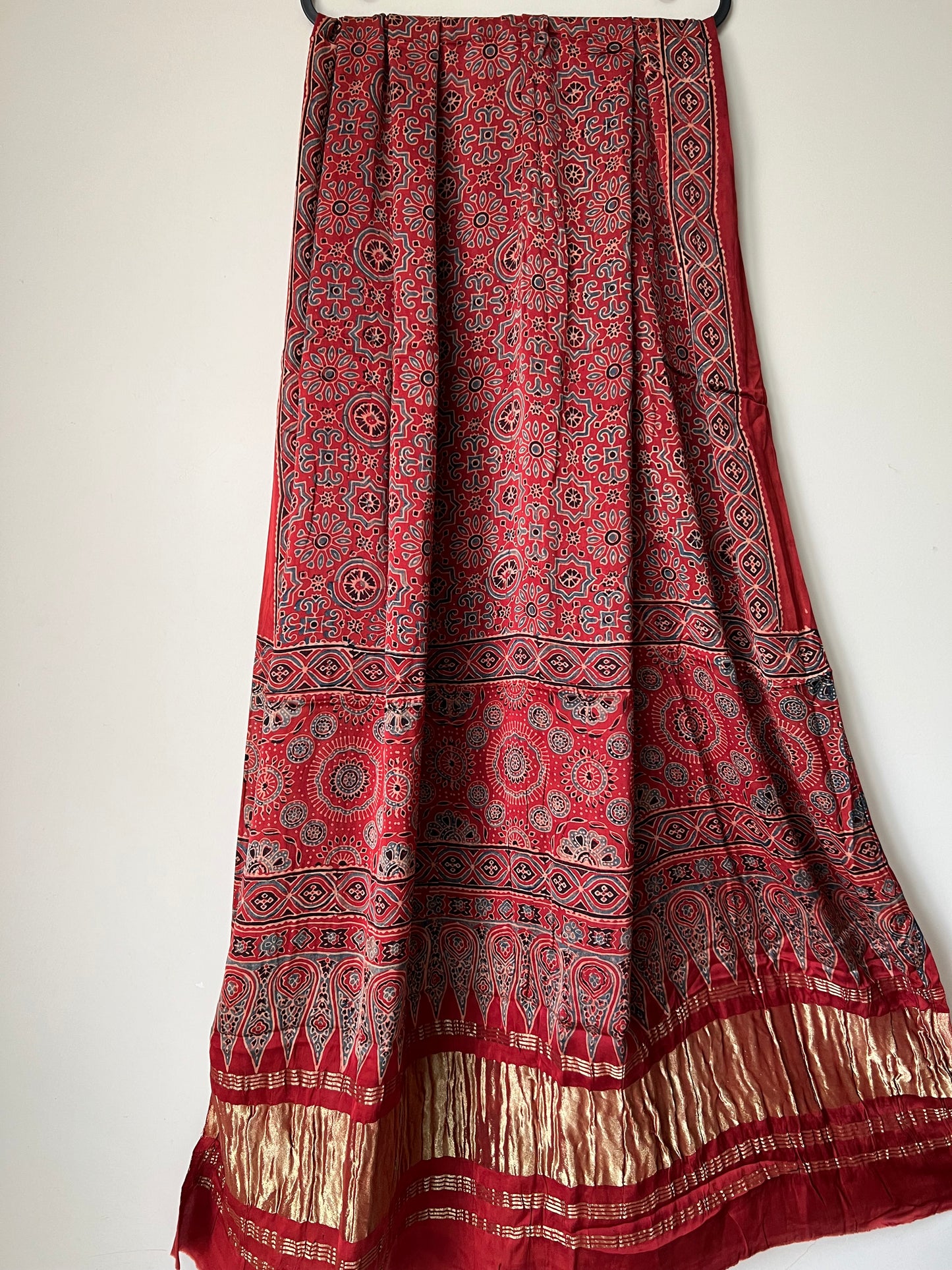 Red ajrakh modal silk dupatta