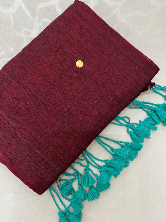 Maroon khadi cotton chumki saree