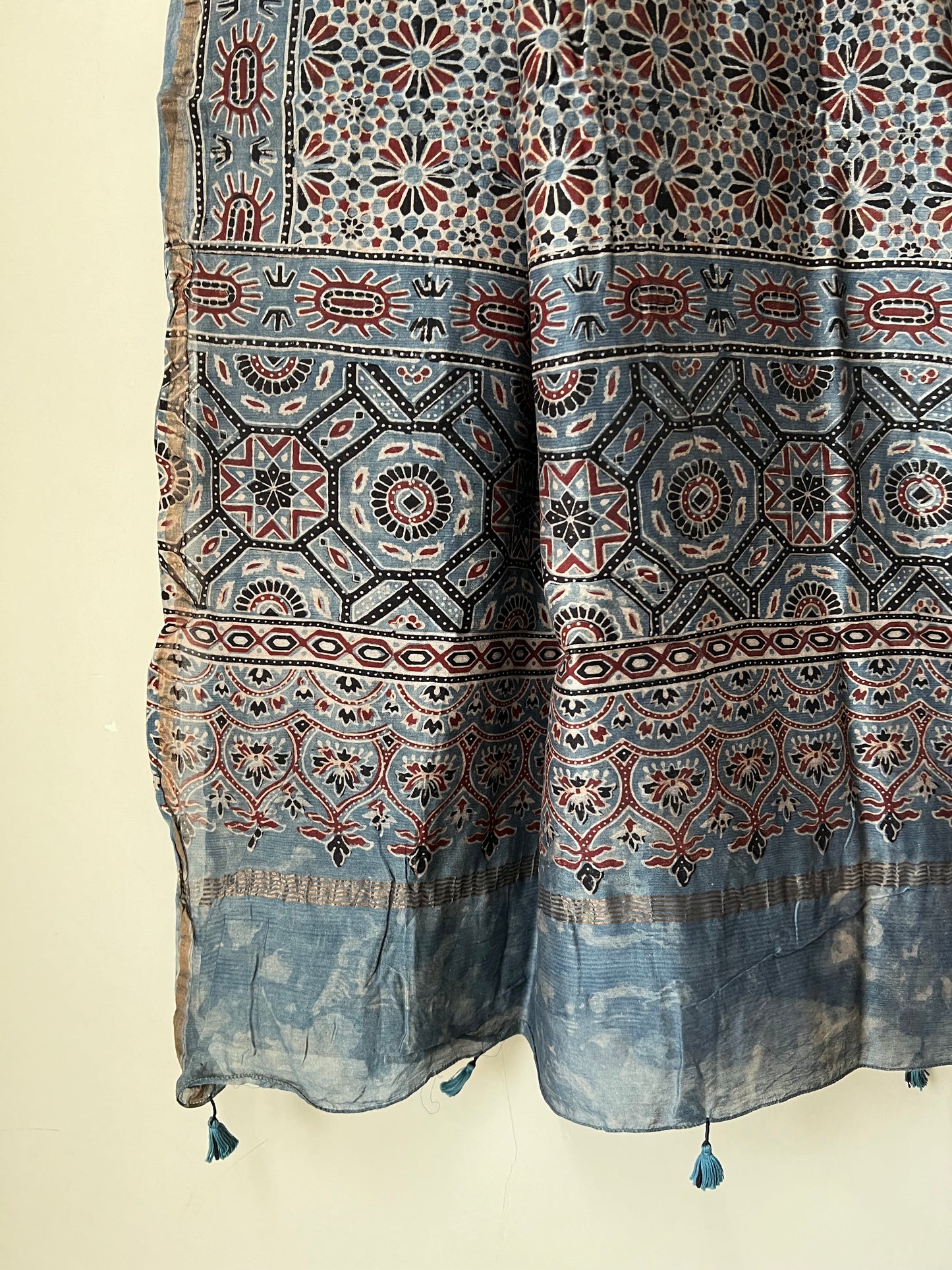 Blue ajrakh chanderi dupatta