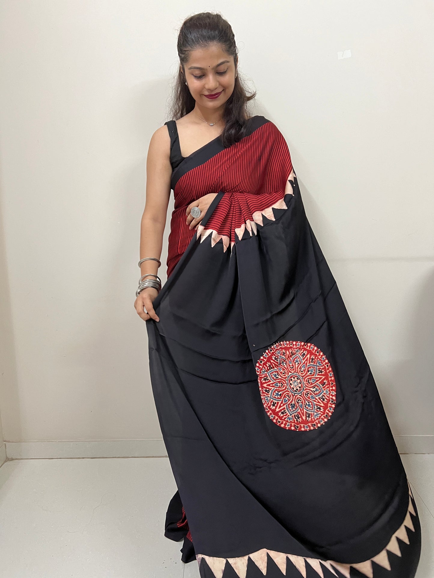 Ajrakh modal silk saree