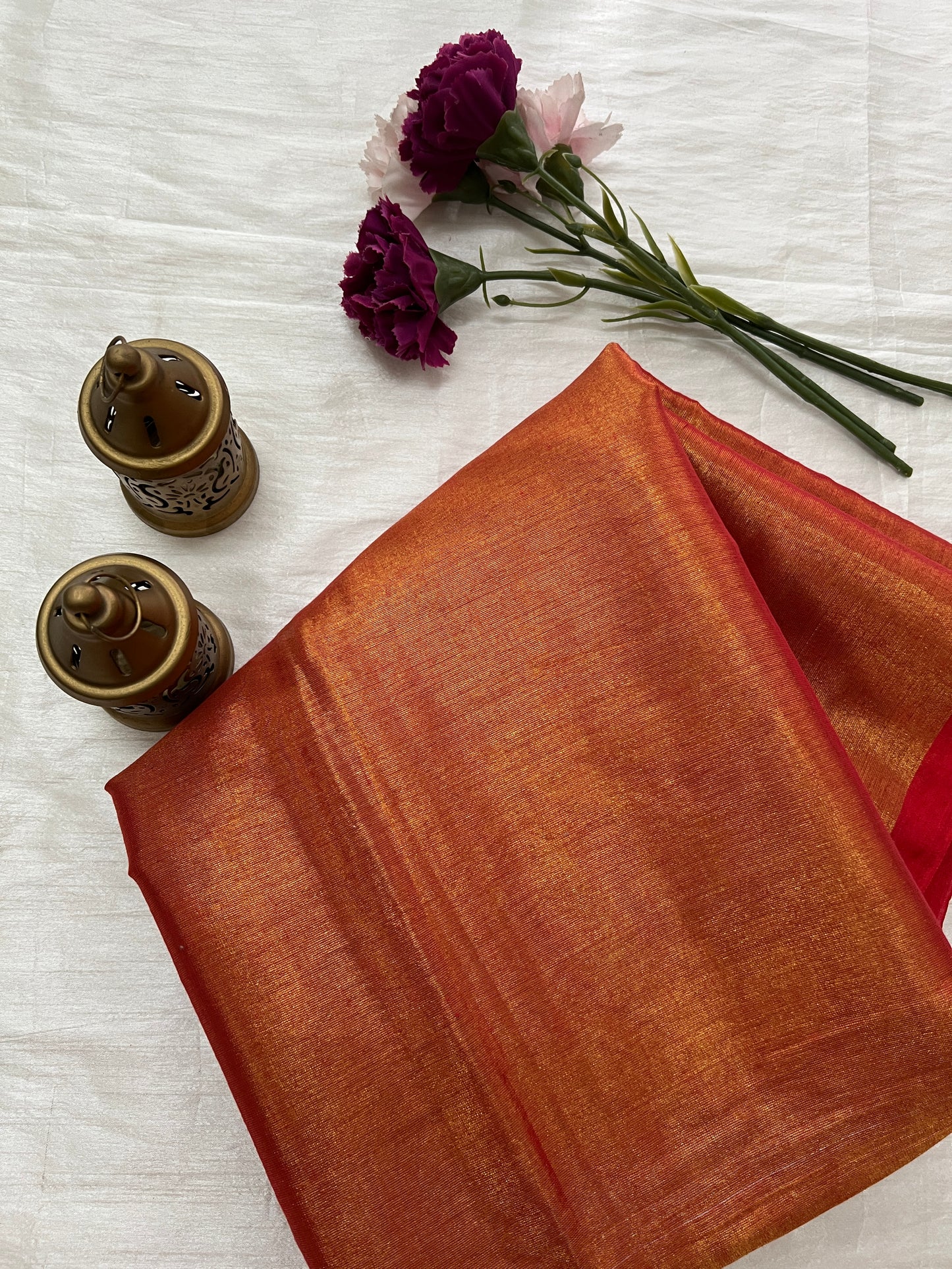 Orange tissue mul cotton saree