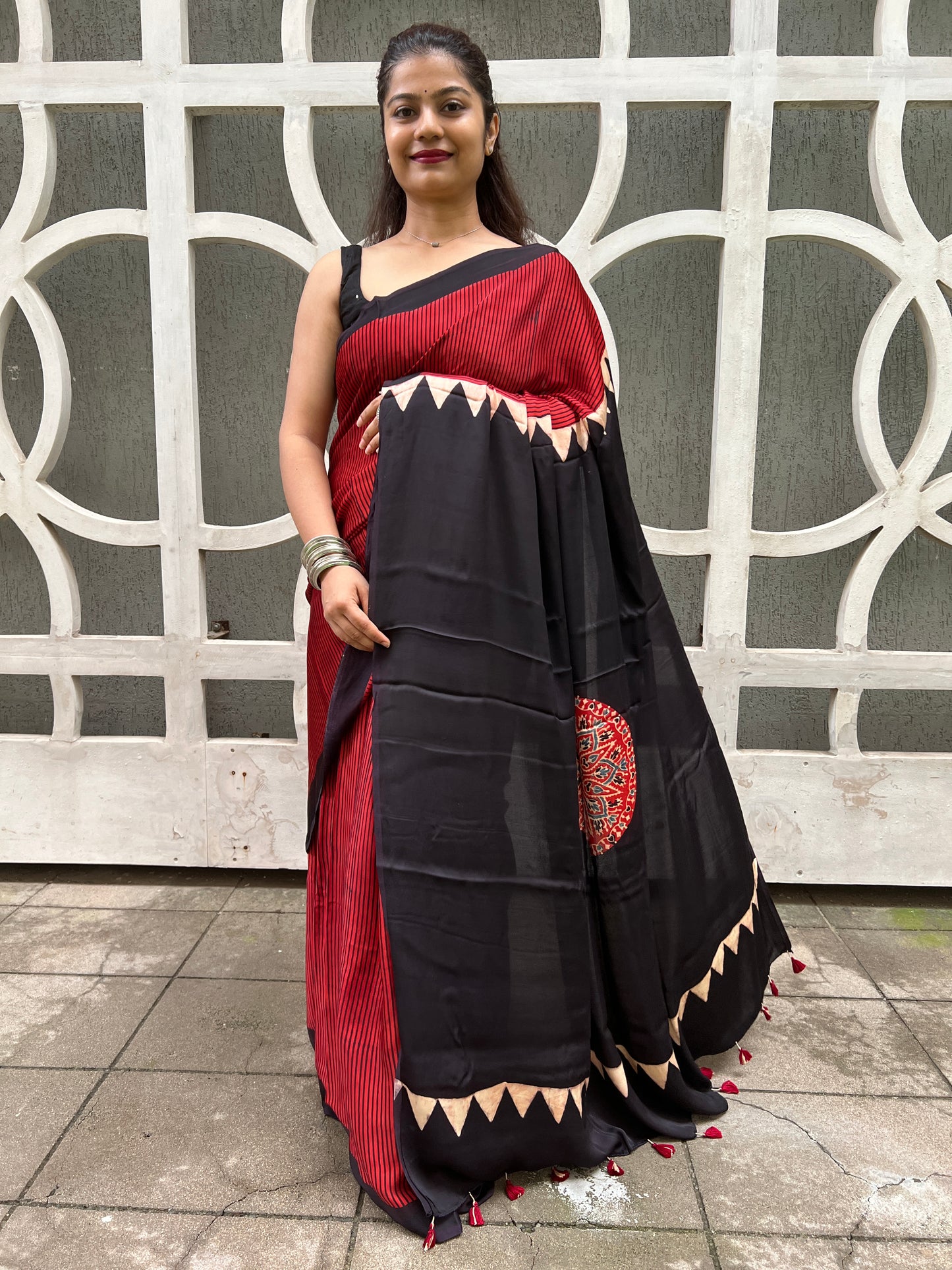 Ajrakh modal silk saree