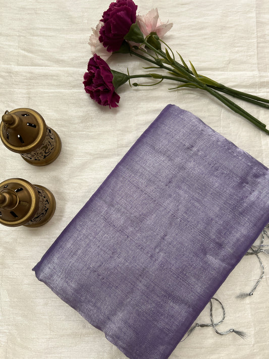 Lavender tissue mul cotton saree