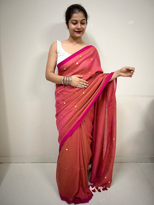 Tomato khadi cotton saree