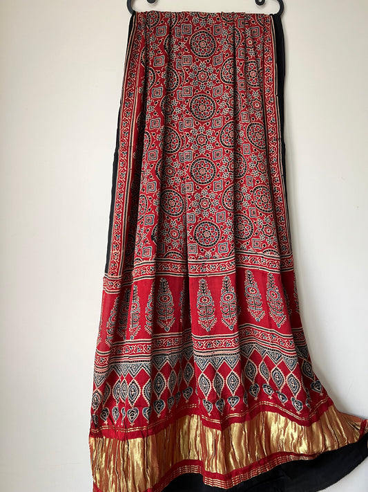 Red ajrakh modal silk dupatta