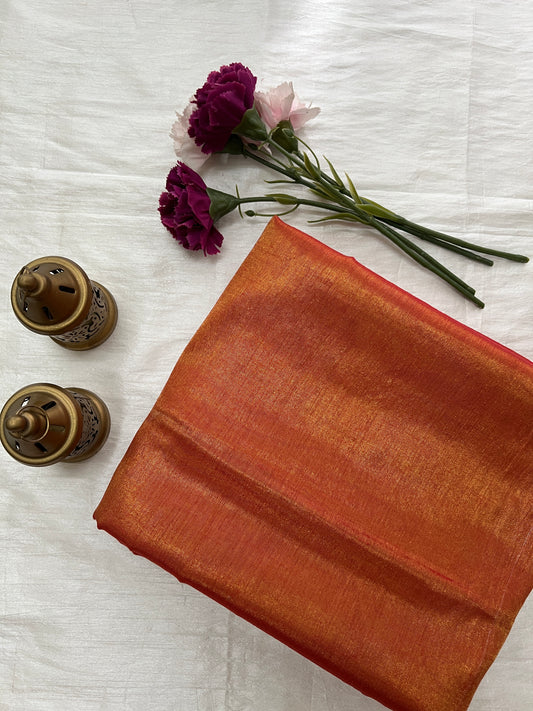 Orange tissue mul cotton saree