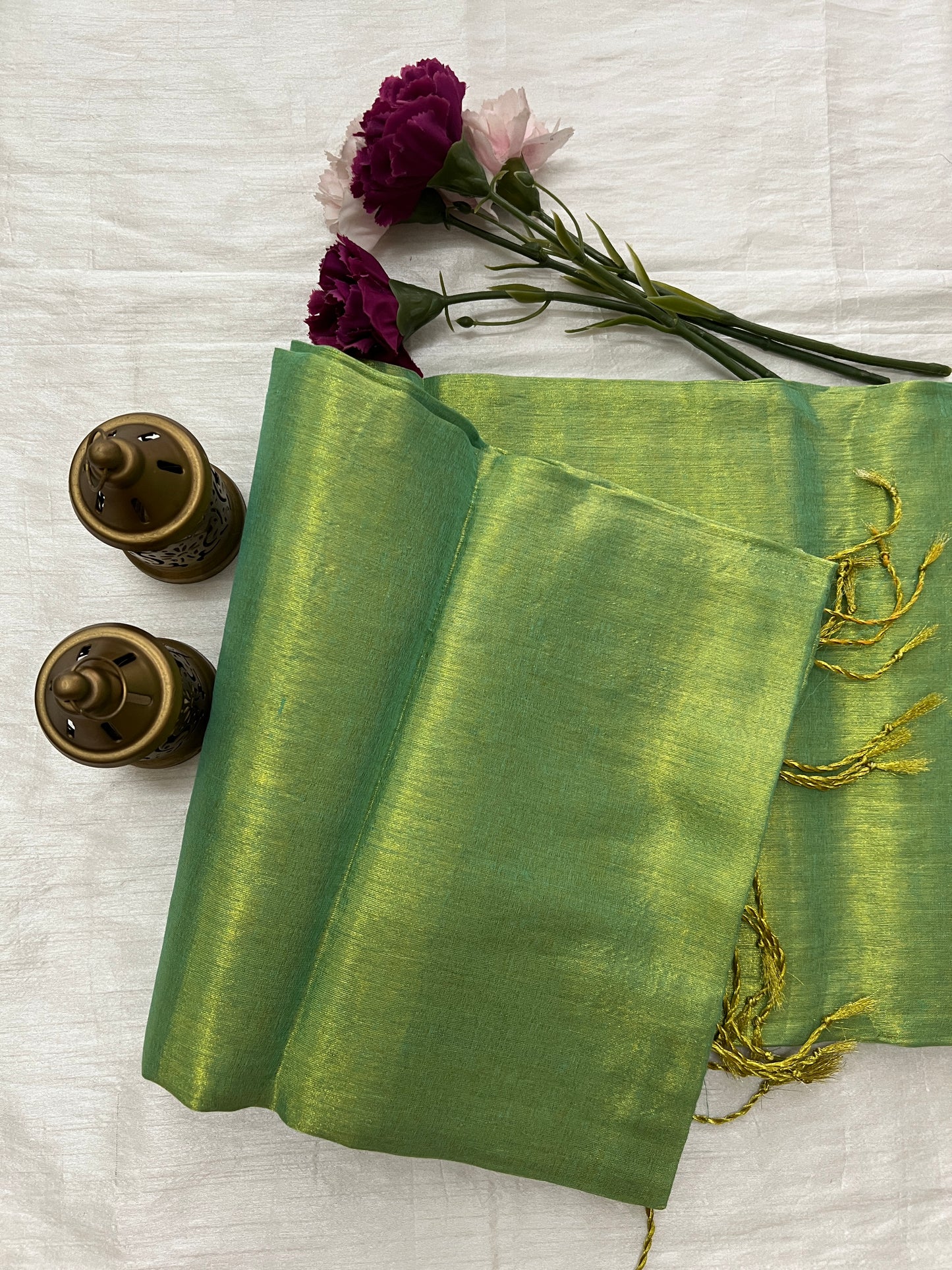 Parrot green tissue mul cotton saree