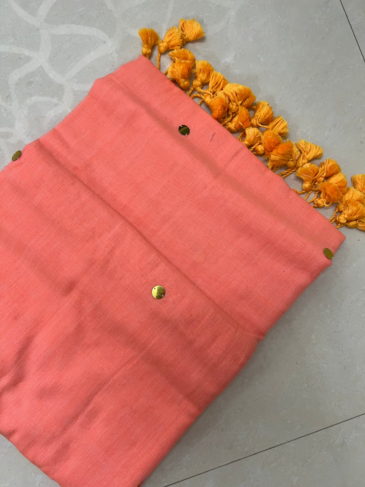 Peach khadi cotton chumki saree