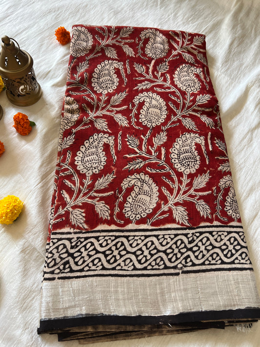 Handblock Linen Cotton Saree