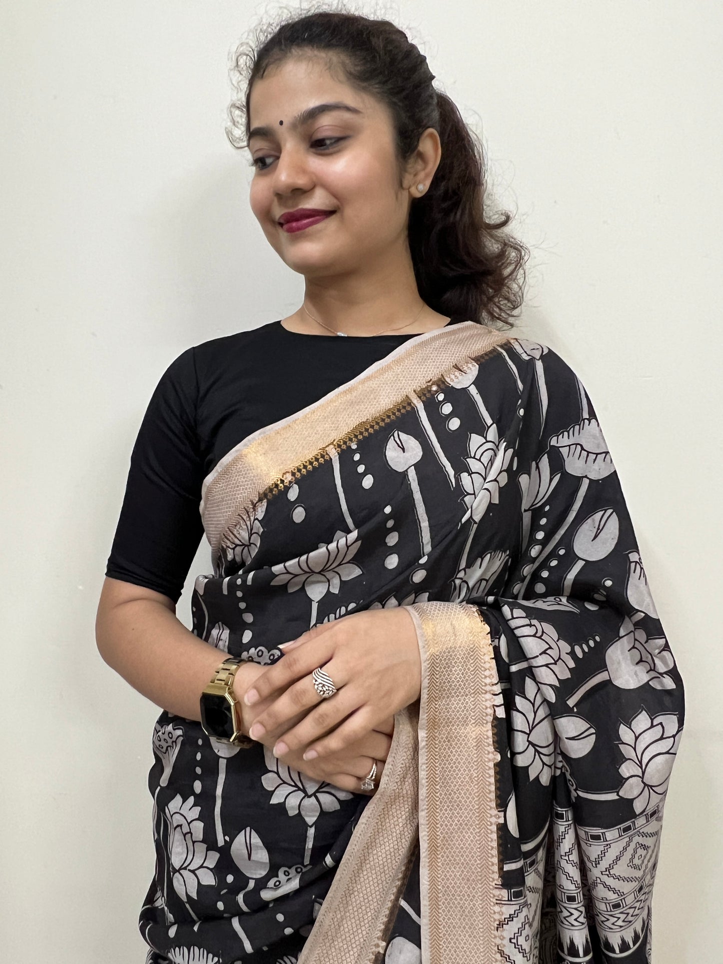 Black lotus kalamkari chennur silk saree