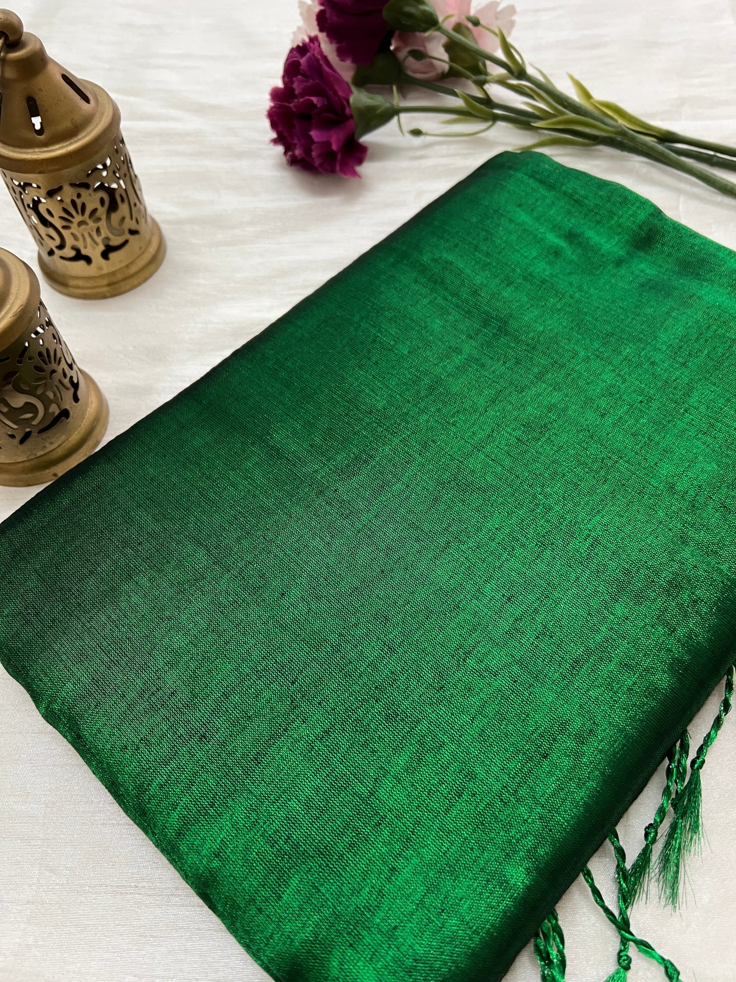 Dark green tissue mul cotton saree