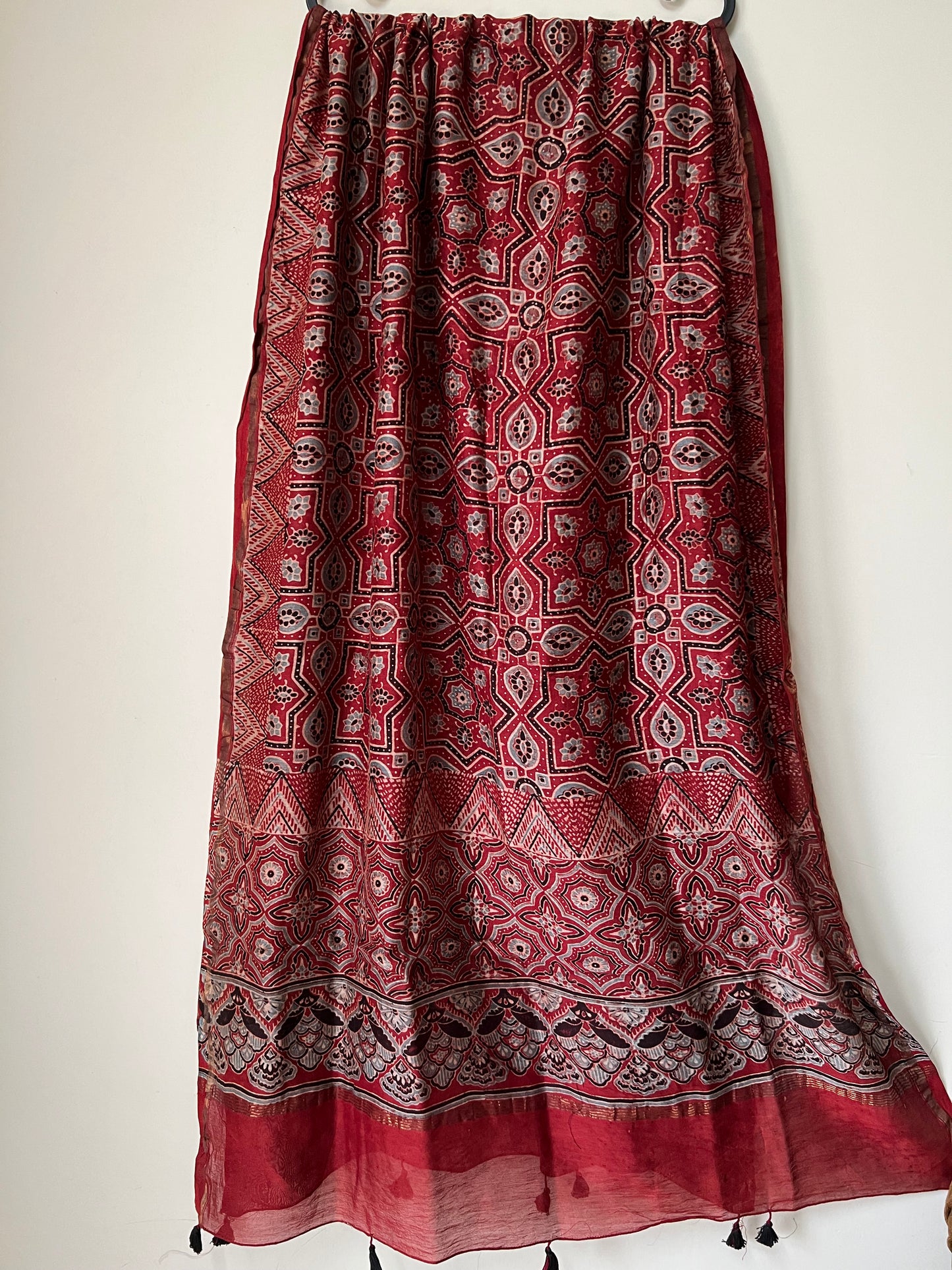 Maroon red ajrakh chanderi dupatta