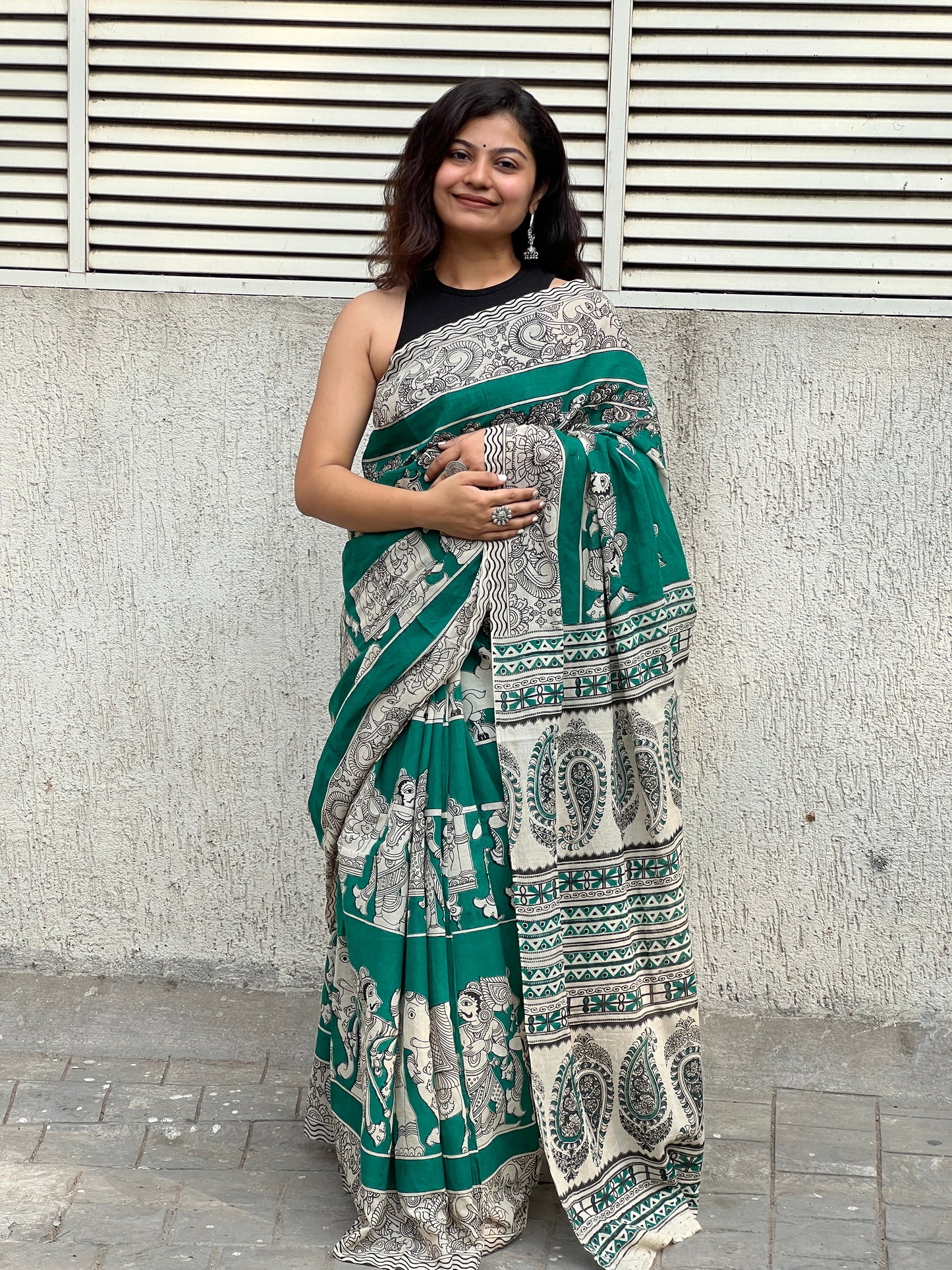 Green kalamkari cotton saree