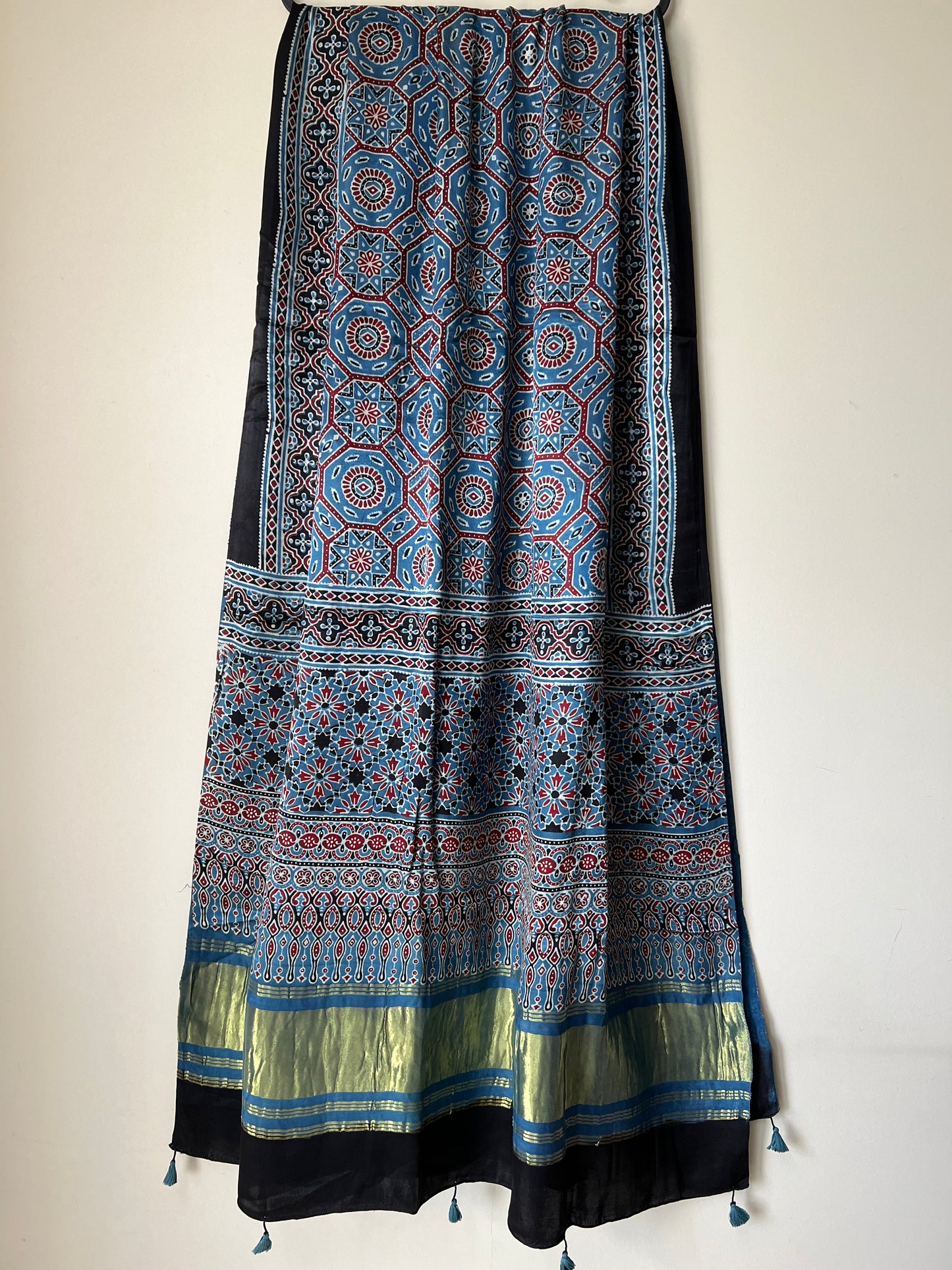 Blue ajrakh modal silk dupatta