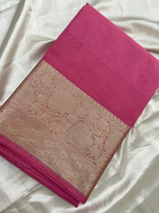 Light pink organza banarasi saree