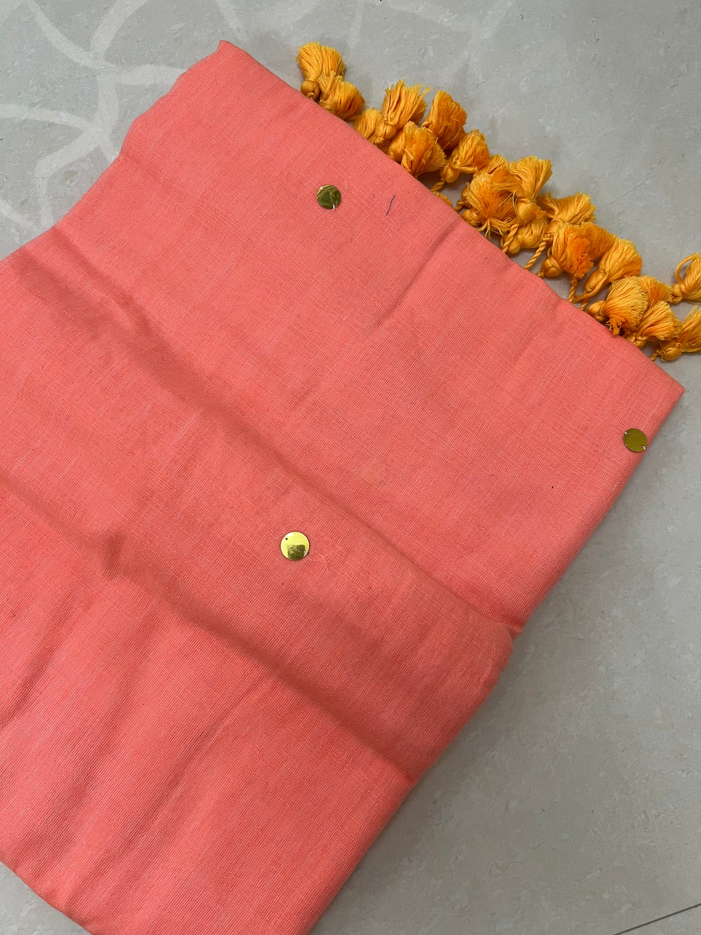 Peach khadi cotton chumki saree