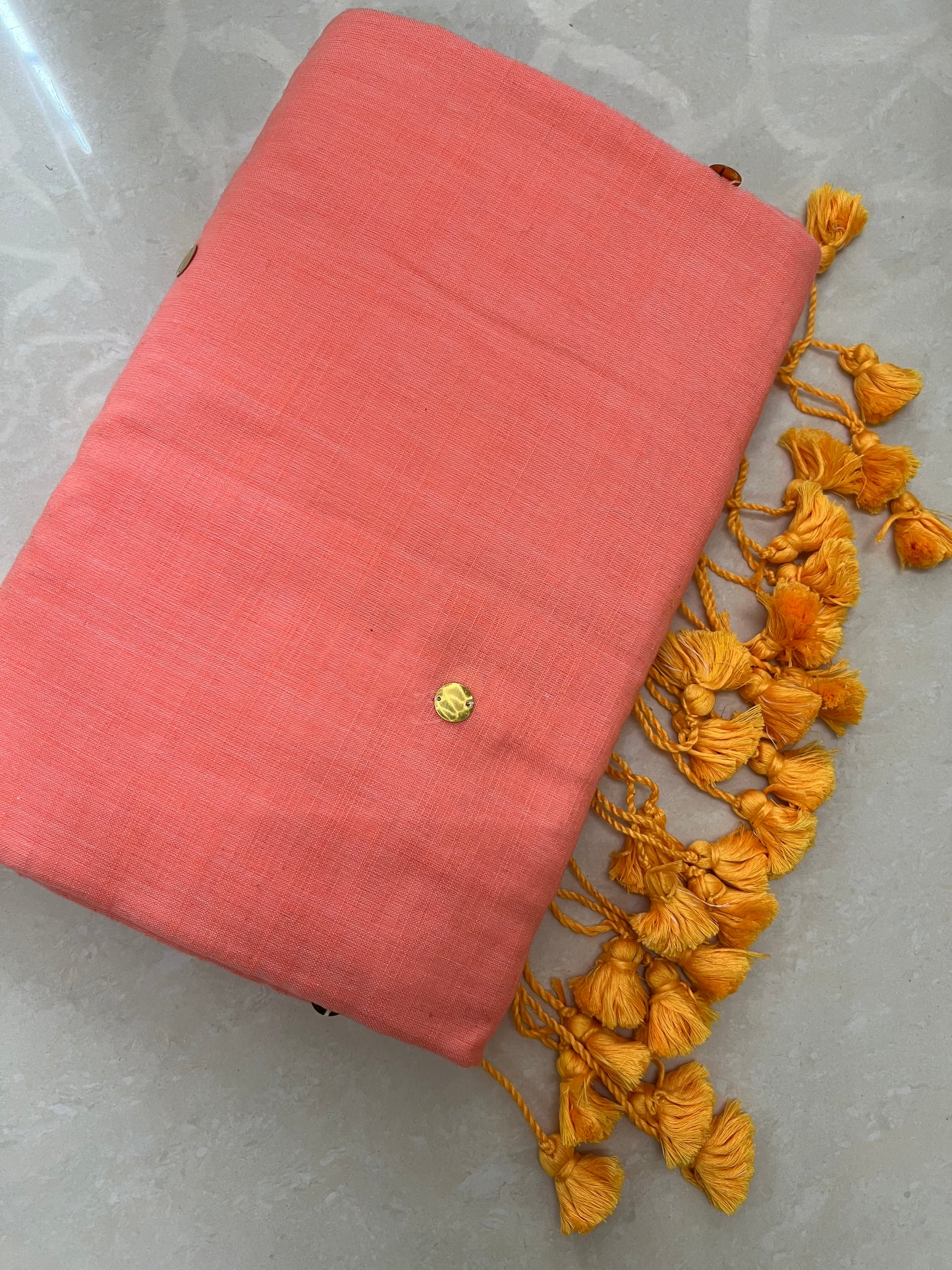 Peach khadi cotton chumki saree