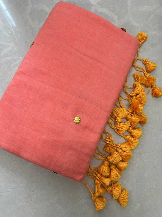 Peach khadi cotton chumki saree