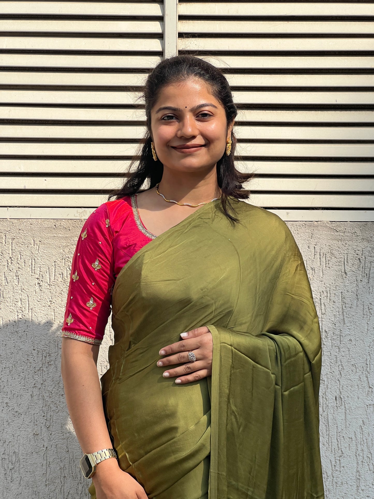 Mehendi plain modal silk saree with tissue border