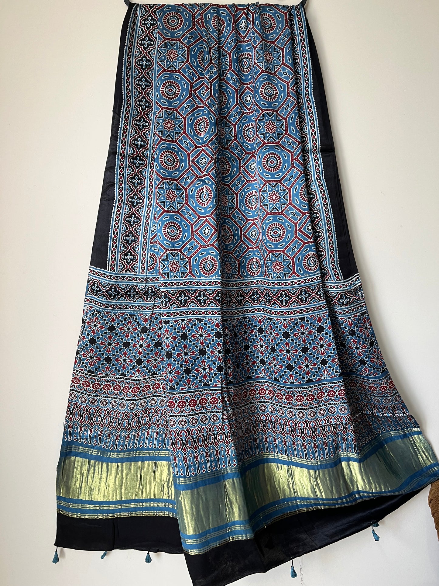 Blue ajrakh modal silk dupatta