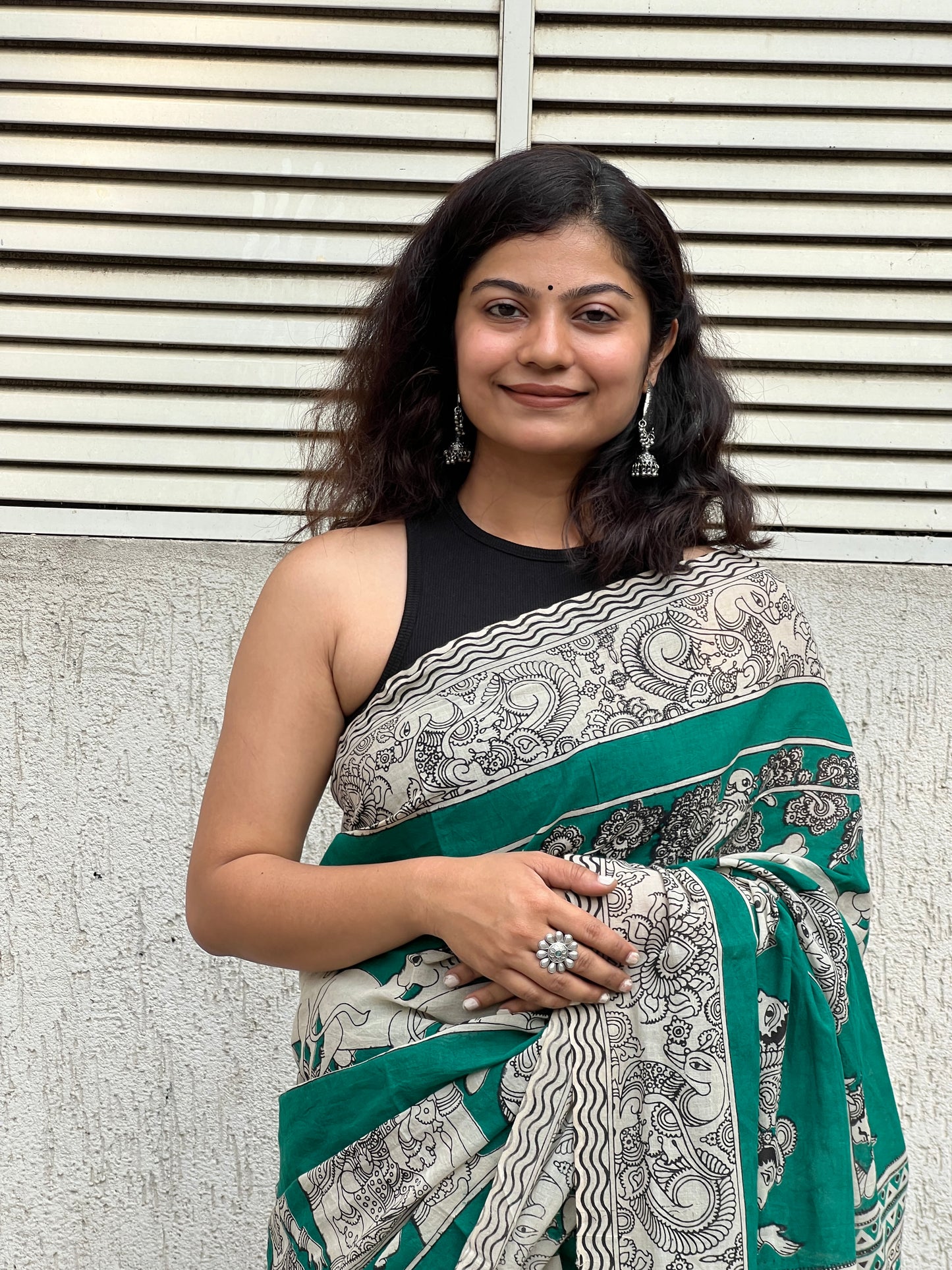 Green kalamkari cotton saree