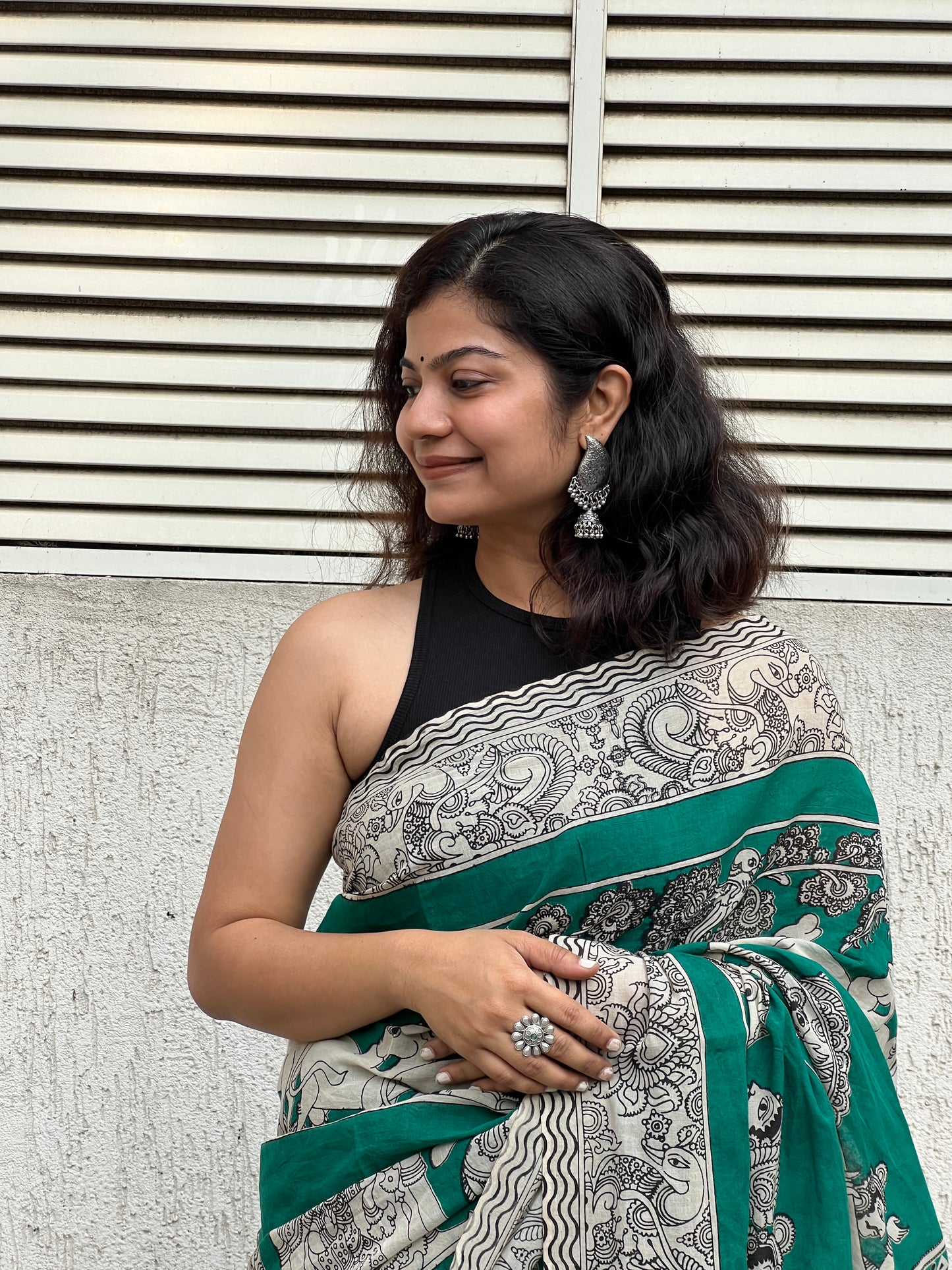 Green kalamkari cotton saree