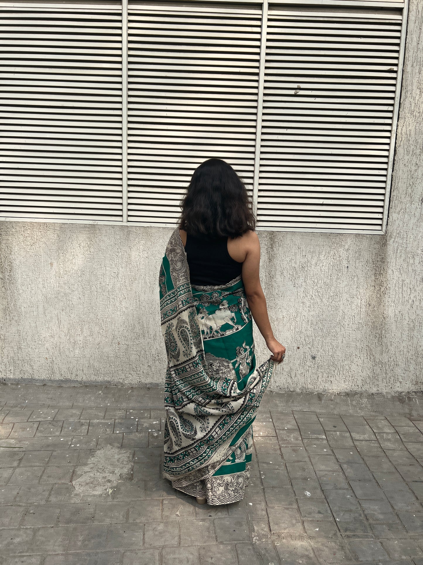 Green kalamkari cotton saree