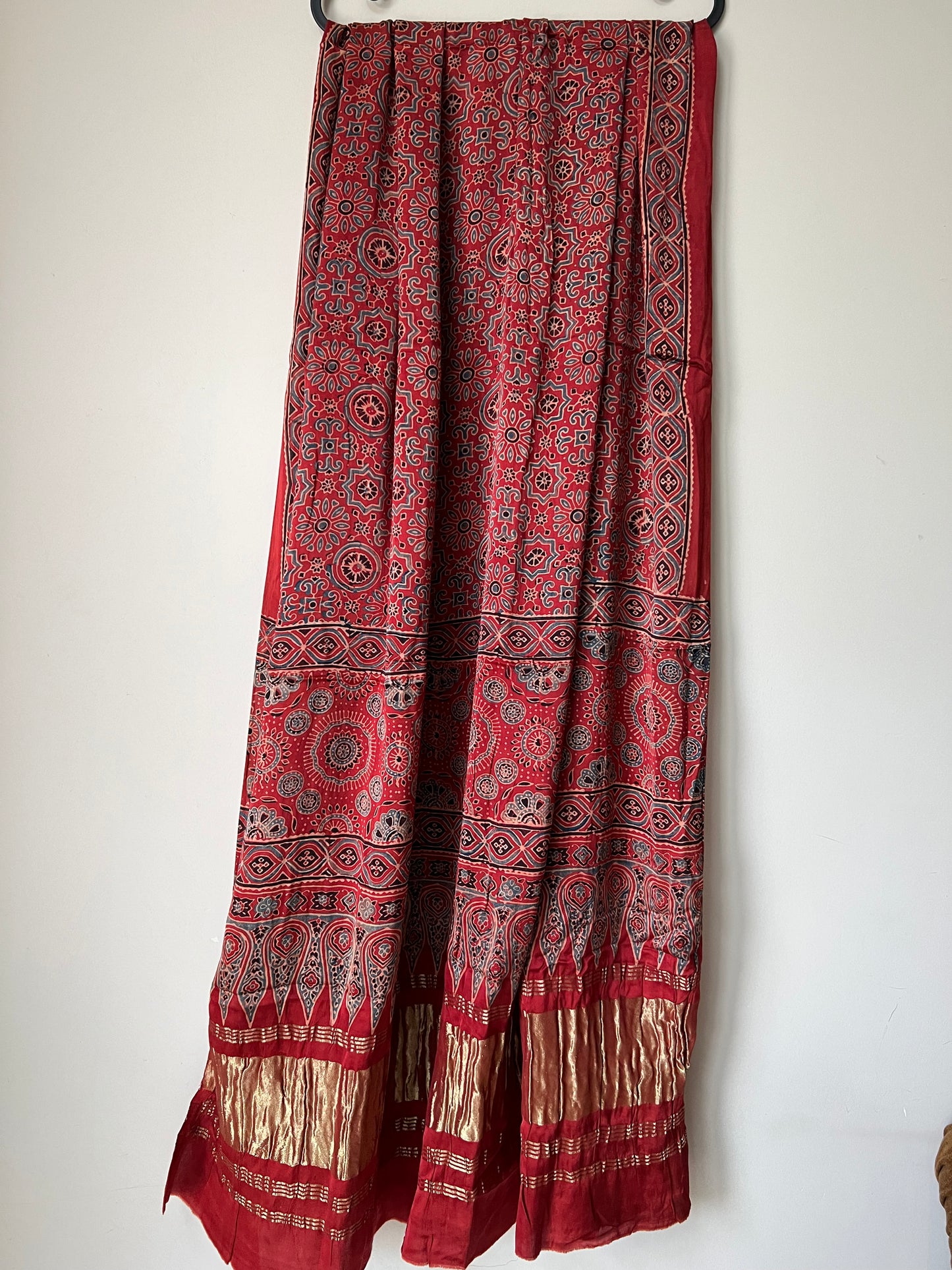 Red ajrakh modal silk dupatta