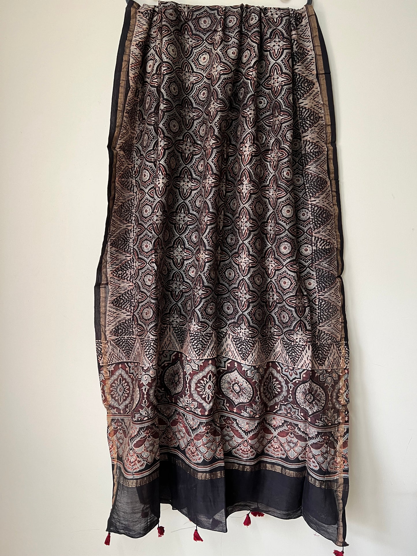 Black ajrakh chanderi dupatta