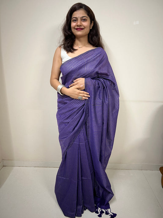 Purple khadi cotton lining saree