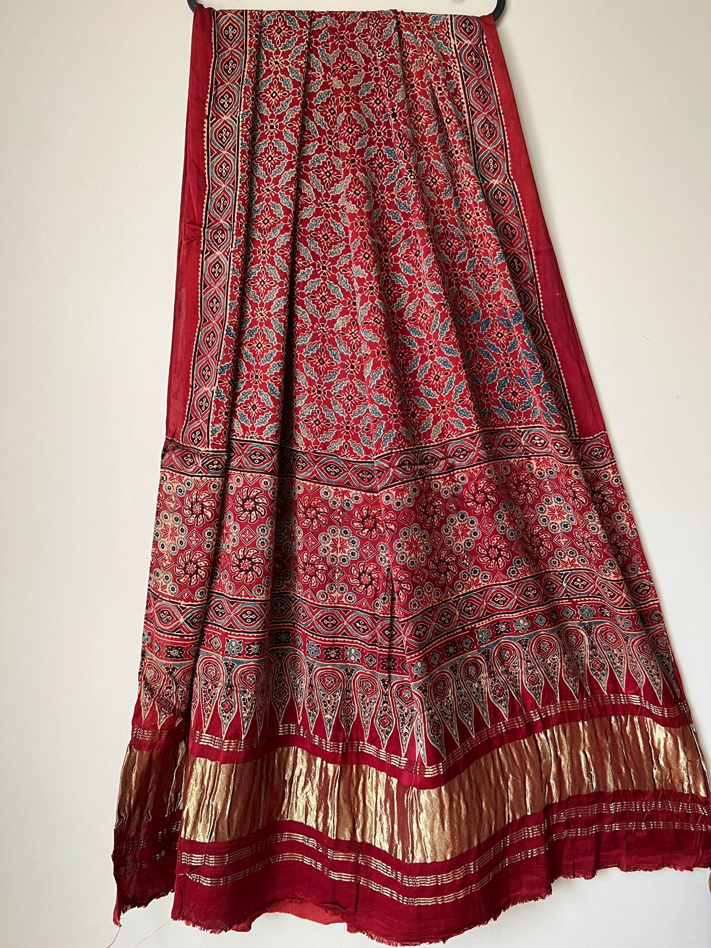 Red ajrakh modal silk dupatta