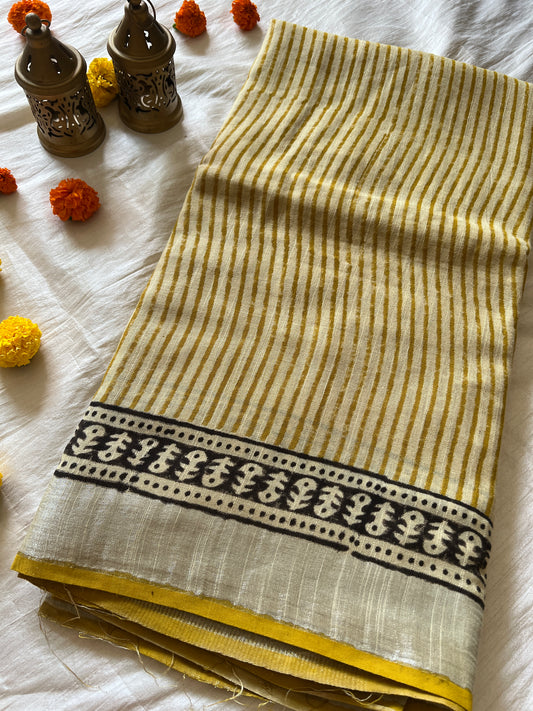 Handblock Linen Cotton Saree