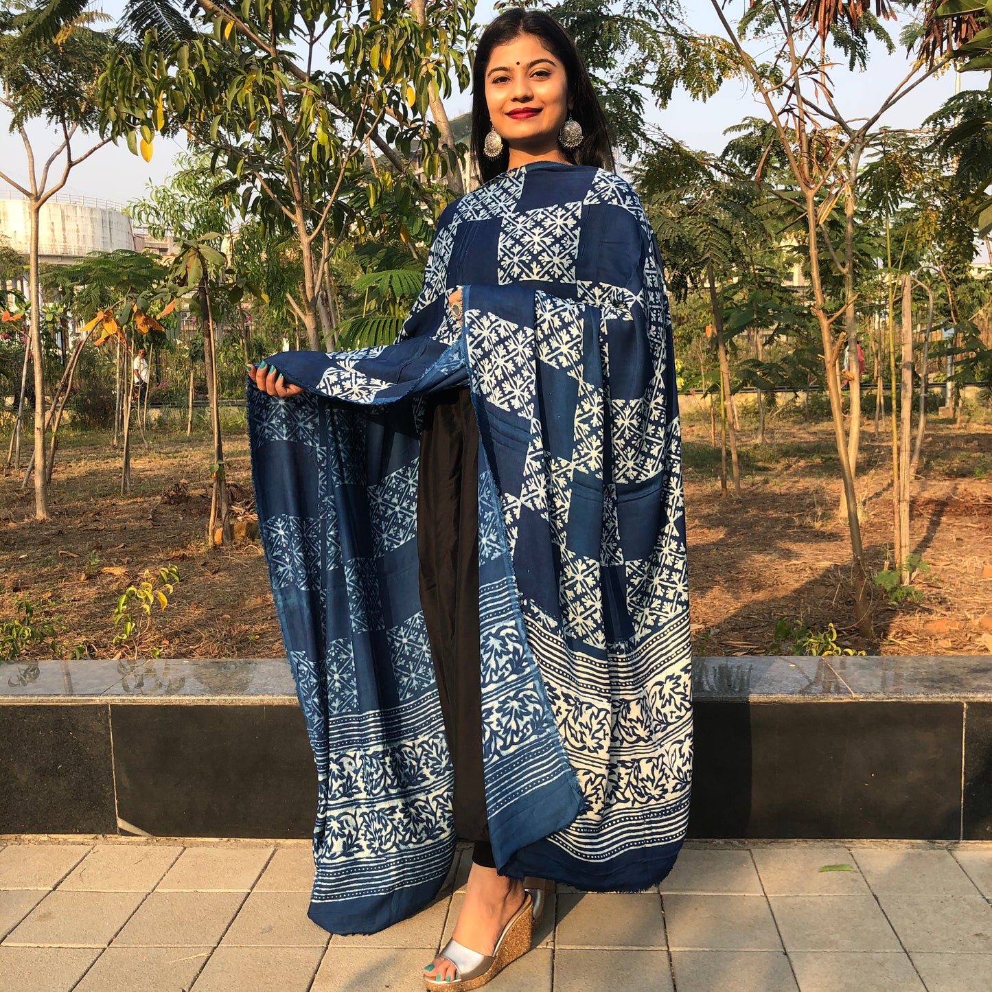 Indigo Silk Dupatta