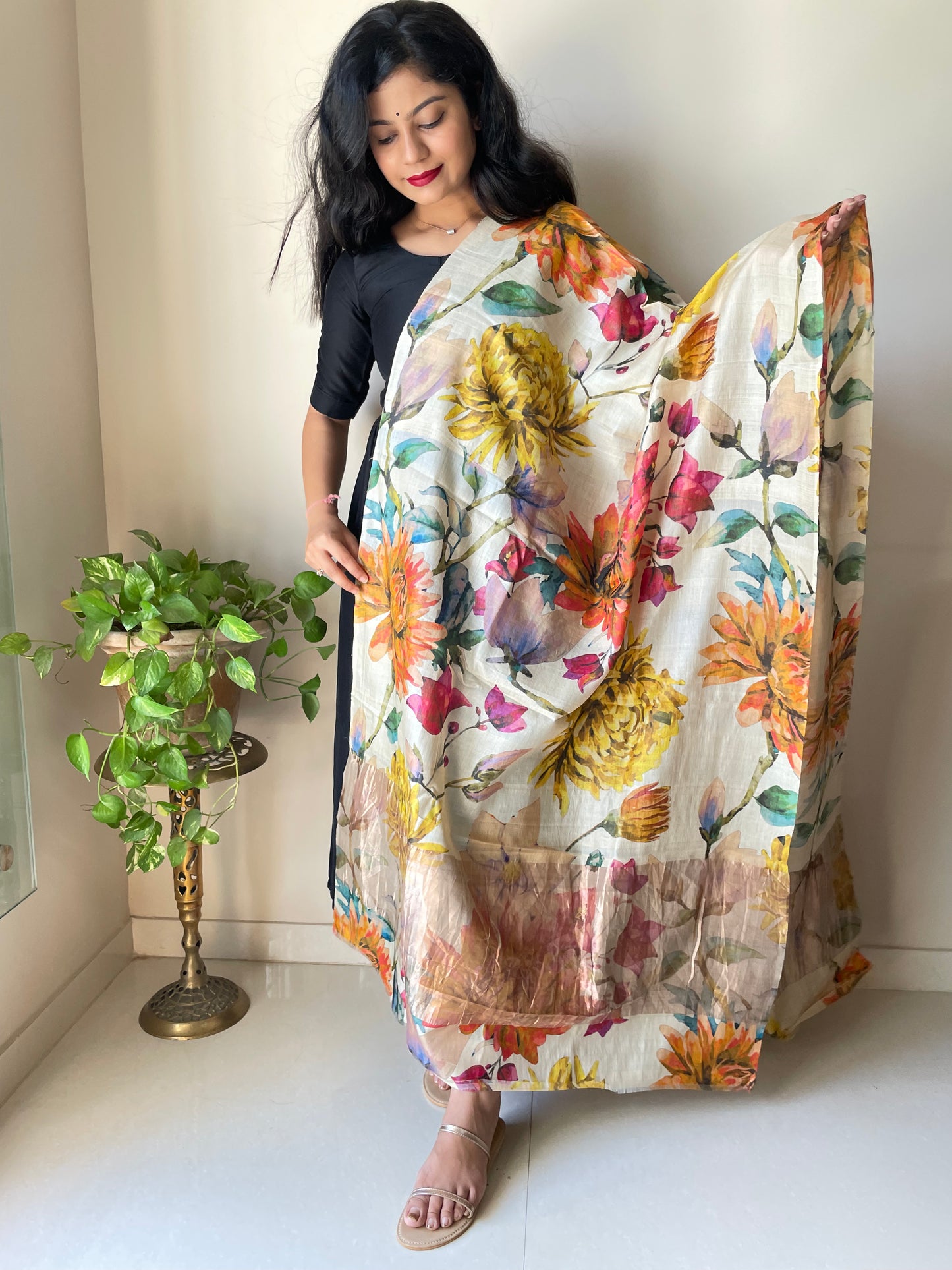 Tussar Silk Floral Dupatta