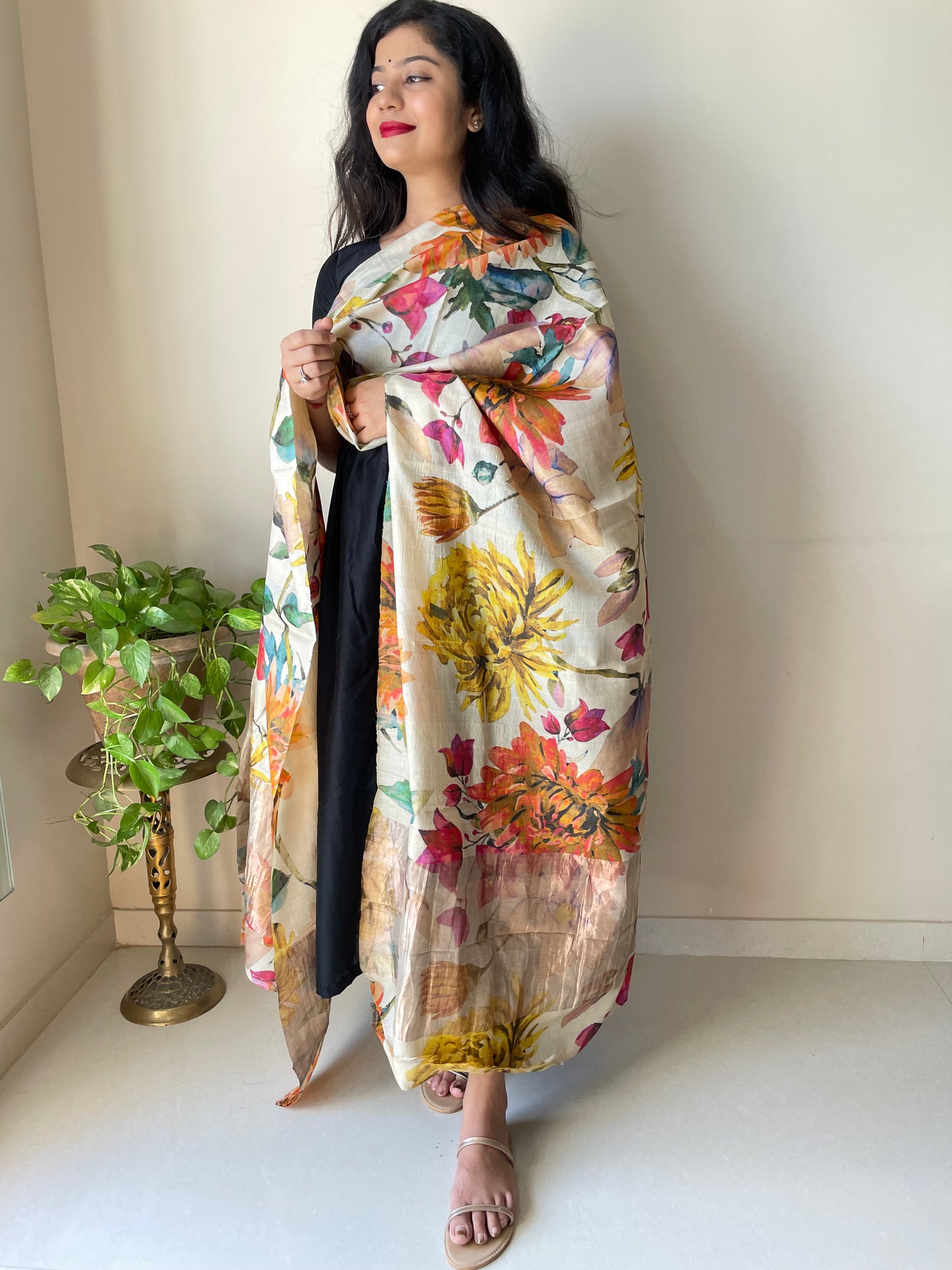 Tussar Silk Floral Dupatta