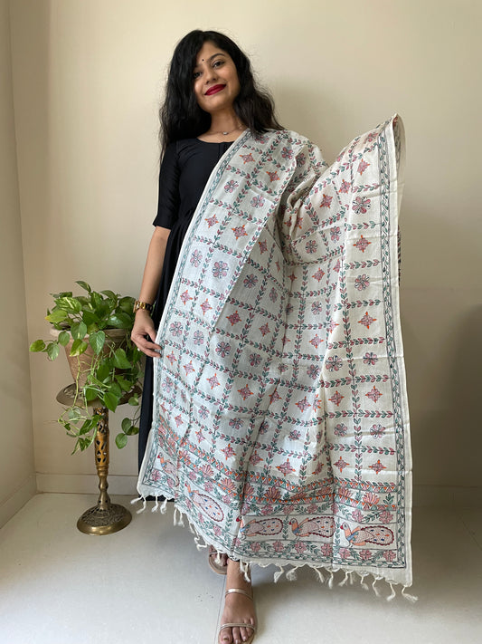 Madhubani Tussar Silk Dupatta