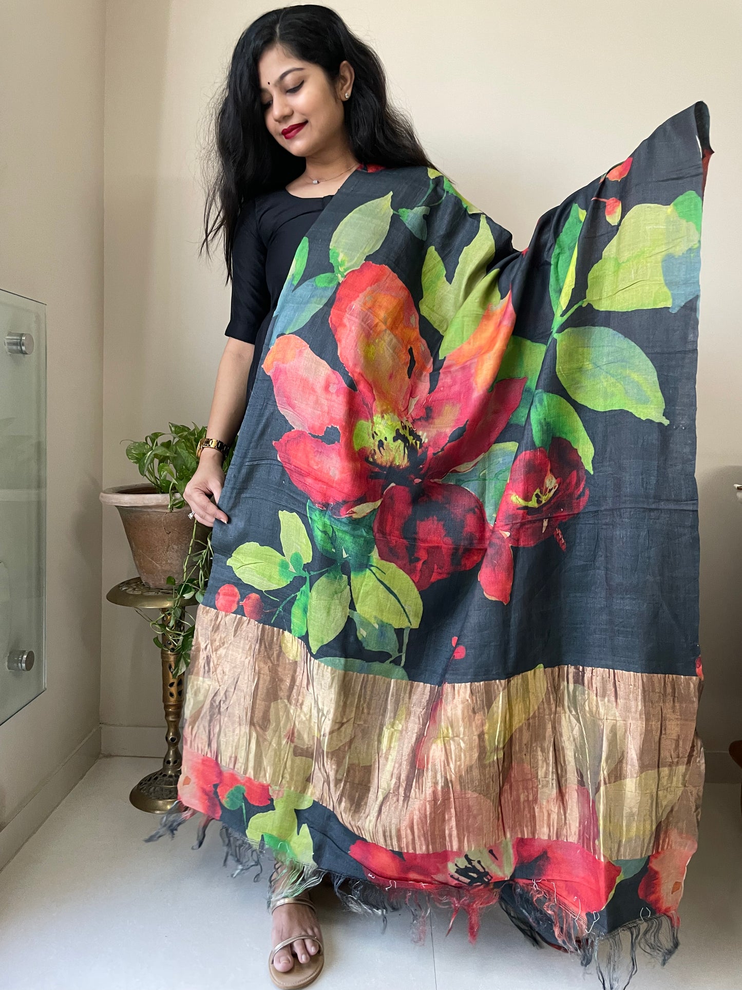 Tussar Silk Floral Dupatta