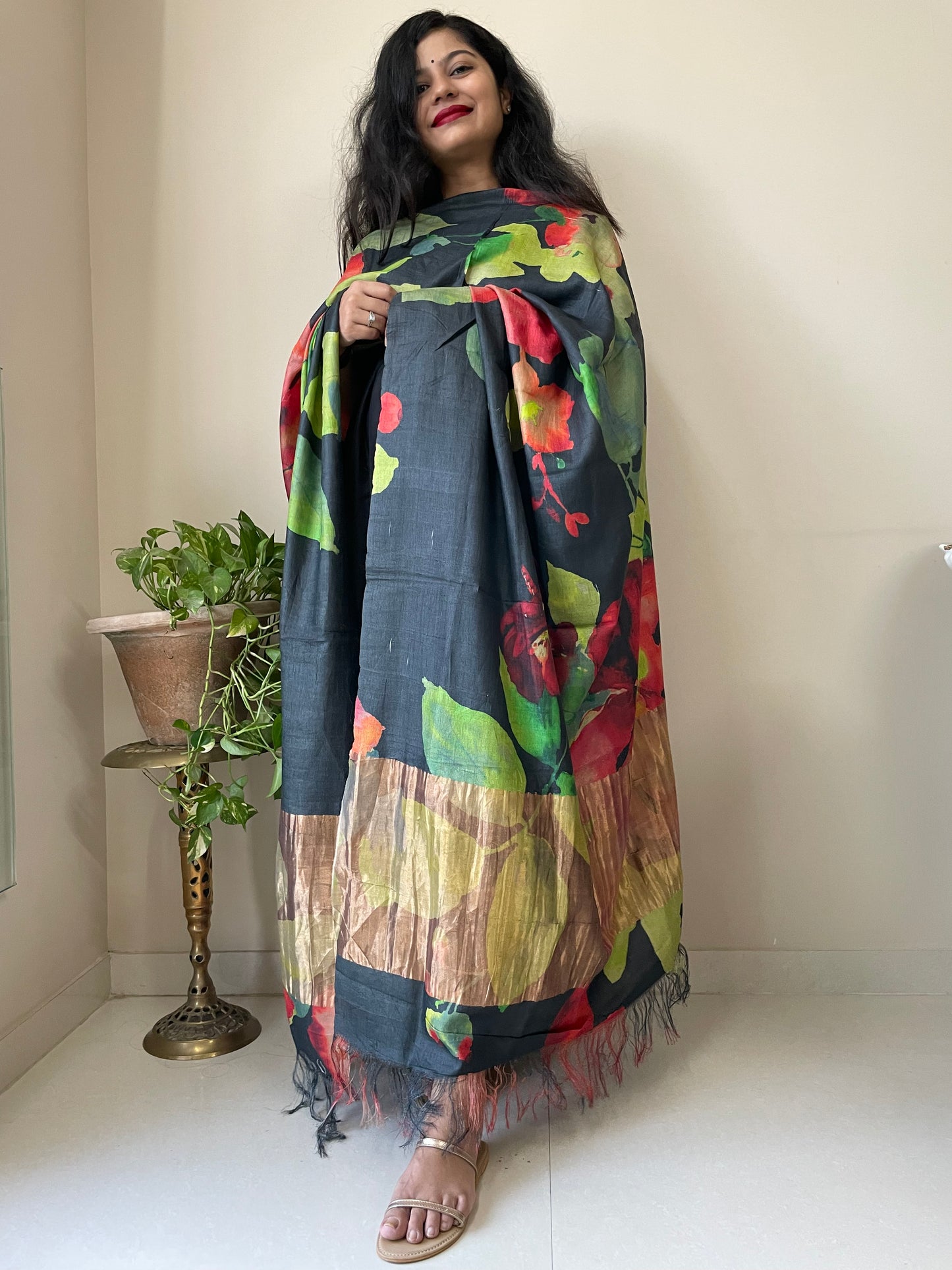 Tussar Silk Floral Dupatta